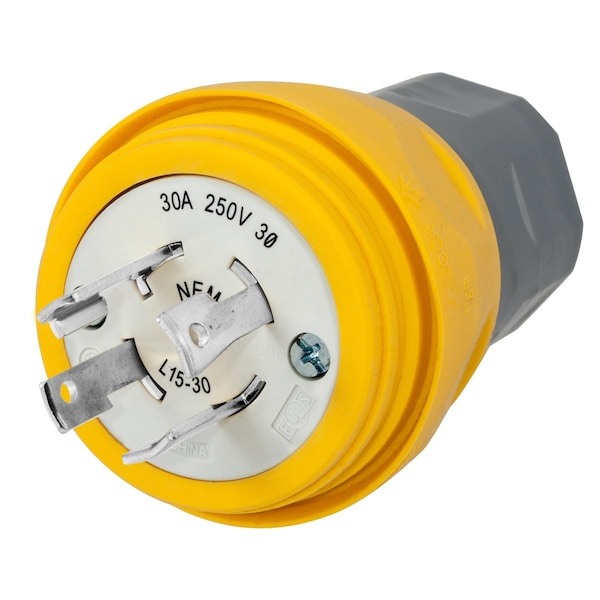 Bryant Watertight Locking Plug, L15-30P, 30 A, 250V AC, Three Phase, 3 Pole, Screw Terminals, Yellow BRY28W75 - main
